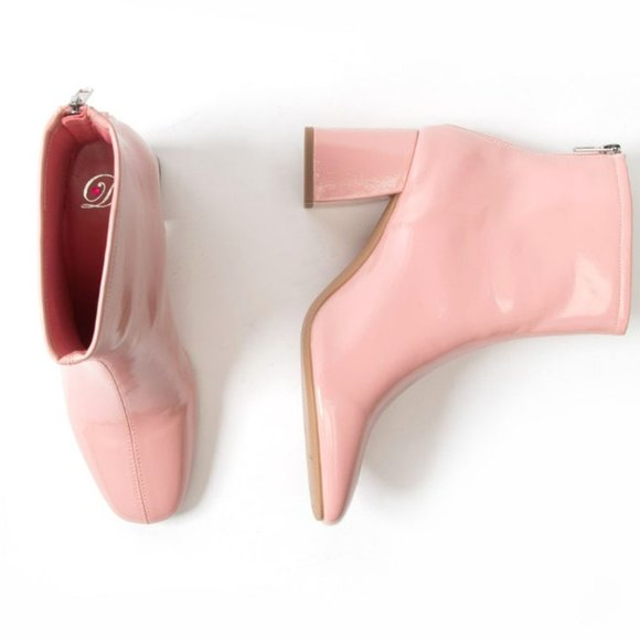 New Women Pink Patent Square Toe Ankle Boots Booties - Picture 4 of 5